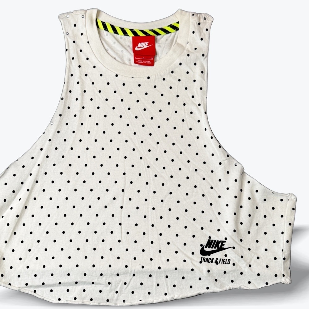 Nike Track Field Sleeveless Tank Top Womens Small White Black Polka Dot Sporty
